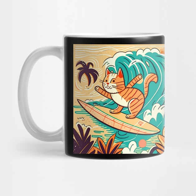 Mid Century Surfing Cat by Kona Cat Creationz